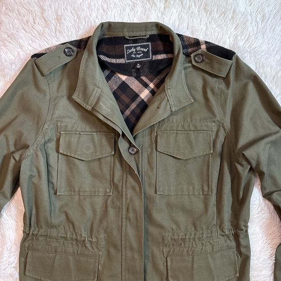 Lucky Brand Olive Utility Jacket with Fall Plaid Inset Back - Size XL EUC - Picture 1 of 4